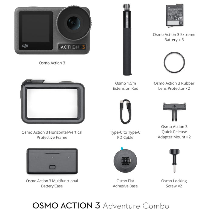 DJI Osmo Action 3 Action Camera - Adventure Combo Bundle with Biking Accessory Kit