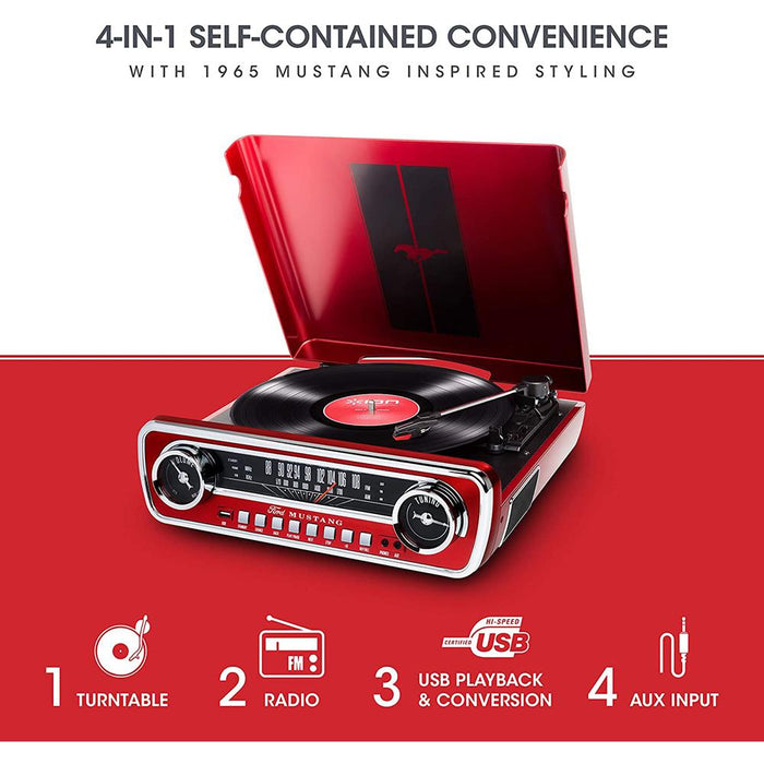 Ion Audio Mustang LP 4-in-1 Classic Car-Styles Music Center (Red), MUSTANGLPRED - Open Box