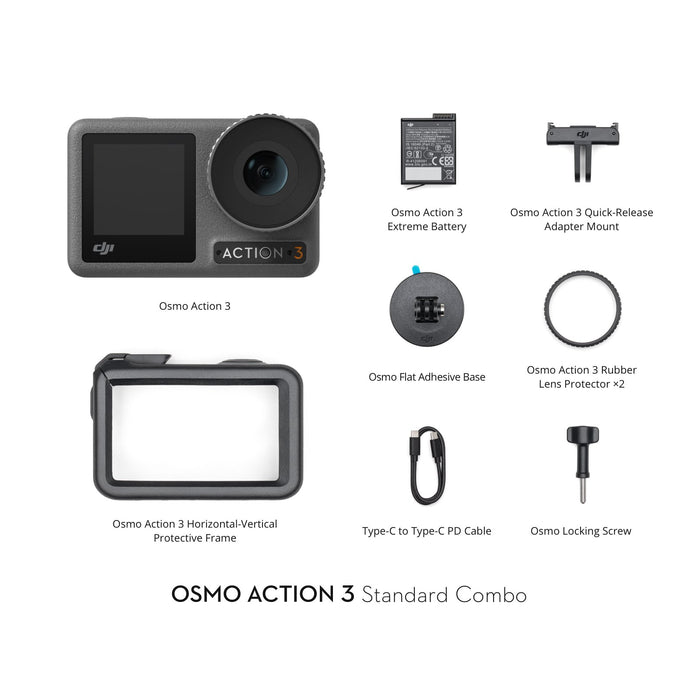 DJI Osmo Action 3 Action Camera - Standard Combo + 2x Battery + Camera Case