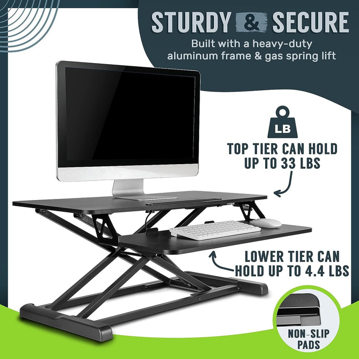 TechOrbits 32 Inch Adjustable Sit to Stand Desk Workstation with Keyboard Tray (Black)