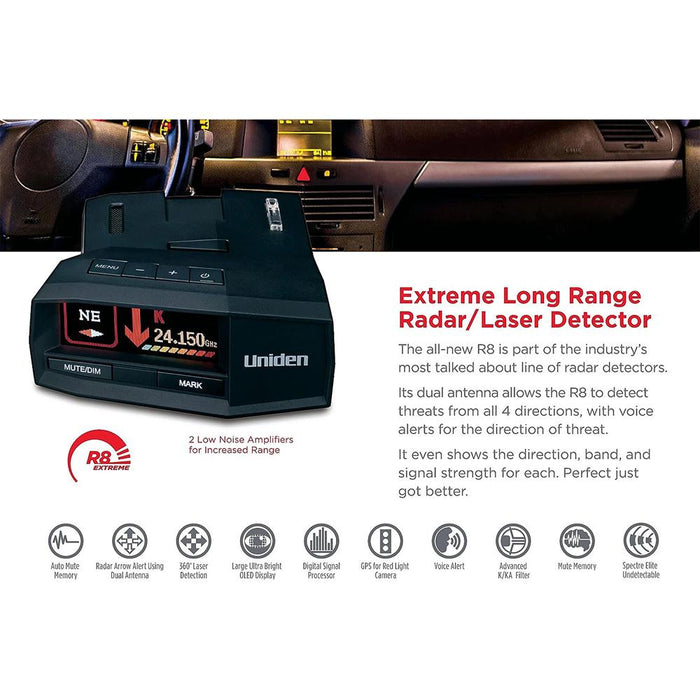 Uniden R8 Extreme Long Range Radar/Laser Detector w/ 2 Year Extended Warranty