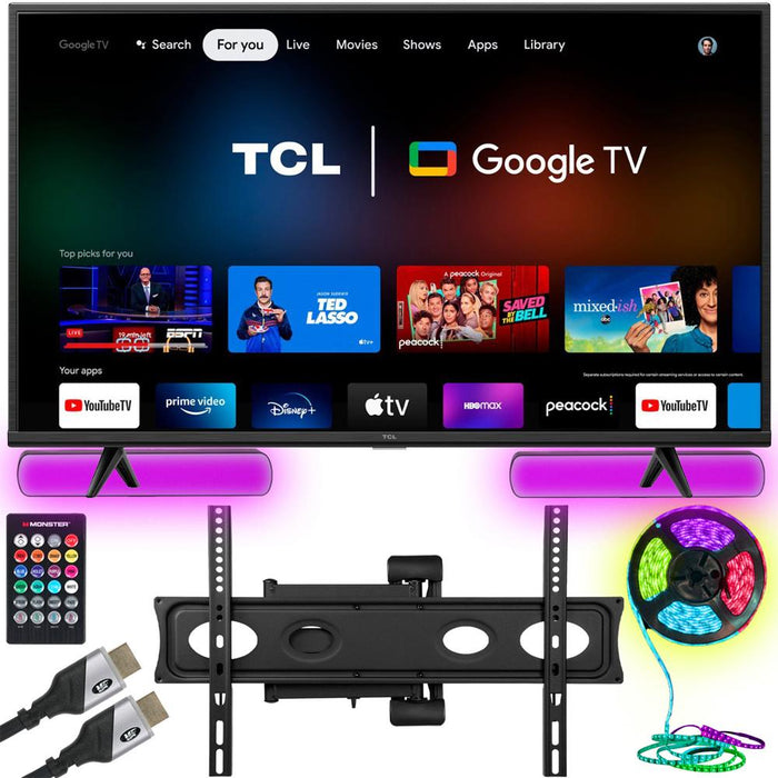 TCL 55" Class 4-Series 4K UHD HDR Smart TV Renewed with Monster Cable Bundle