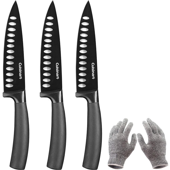 Cuisinart Classic Nonstick Edge 6" Chef's Knife, 3-Pack (Black) + Kitchen Safety Gloves