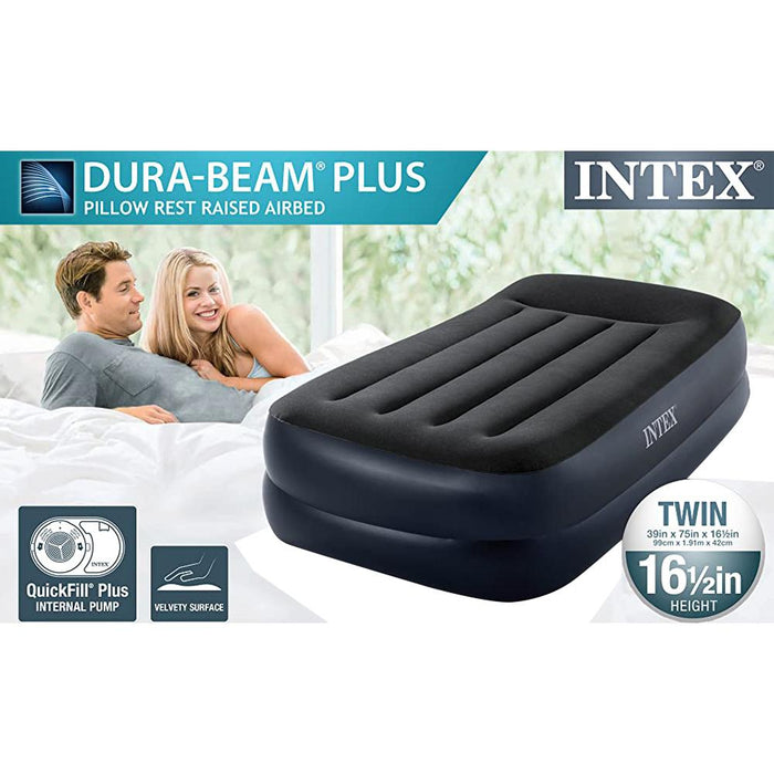 Intex Dura-Beam Standard Series Air Mattress with Built-in Pillow and Pump, Twin