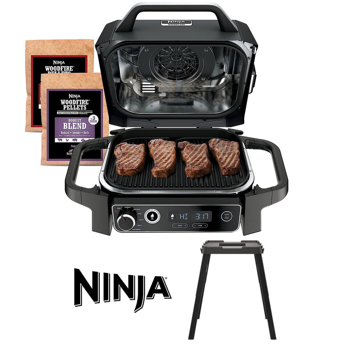 Ninja Woodfire OG701 Outdoor Grill & Smoker (Factory Refurbished)w/ Custom Ninja Stand