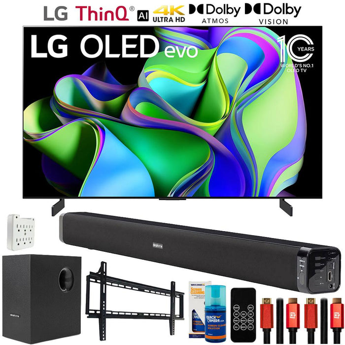 LG OLED evo C3 48" HDR 4K Smart OLED TV 2023 with Deco Gear Home Theater Bundle
