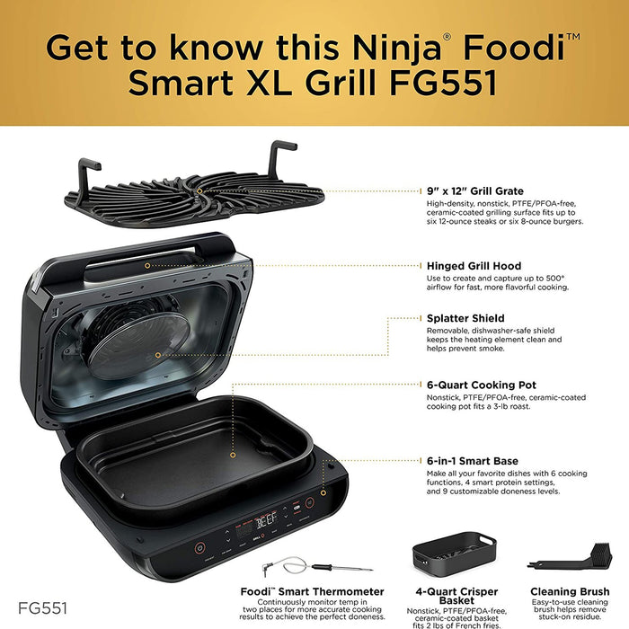 Ninja Foodi Smart XL 6-in-1 Indoor Grill w/ 4 Qt Air Fryer, Factory Renewed - Open Box