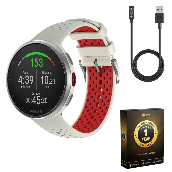 Polar Pacer Pro Advanced GPS Running Watch (White/Red) Bundle with Charge 2.0 Cable