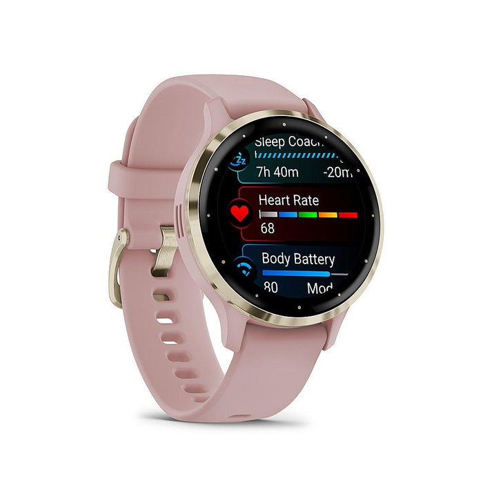 Garmin Venu 3S Health Fitness GPS Smartwatch Gold Steel Bezel w/ Dust Rose Case (41mm)