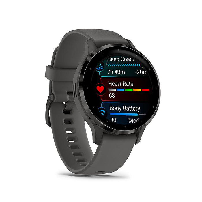 Garmin Venu 3S Fitness GPS Smartwatch Steel Bezel w/ Pebble Gray Case + Warranty Kit