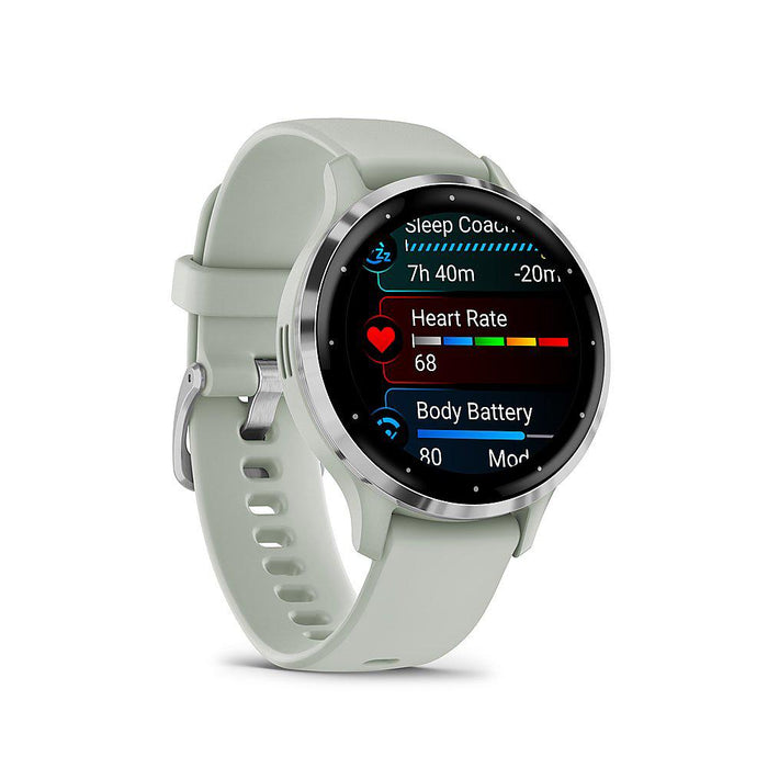 Garmin Venu 3S Fitness GPS Smartwatch Steel Bezel w/ Sage Gray Case + Warranty Kit