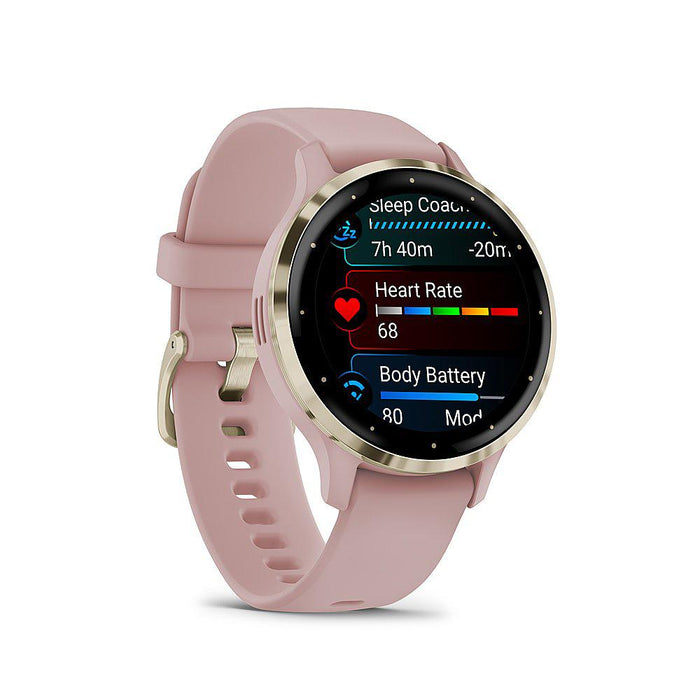 Garmin Venu 3S GPS Smartwatch Gold Steel Bezel w/ Dust Rose Case + Warranty Kit