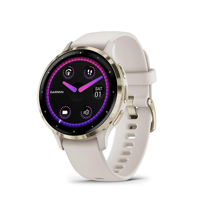 Garmin Venu 3S Fitness GPS Smartwatch Gold Steel Bezel w/ Ivory Case + Accessories Kit
