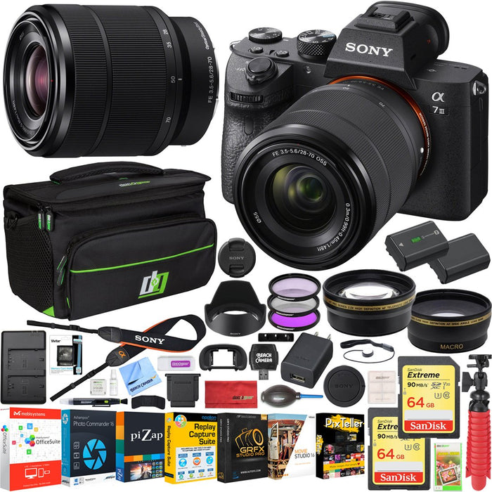 Sony a7 III Mirrorless 4K Camera + 28-70mm Lens + Deco Gear Case & 2x Battery Bundle