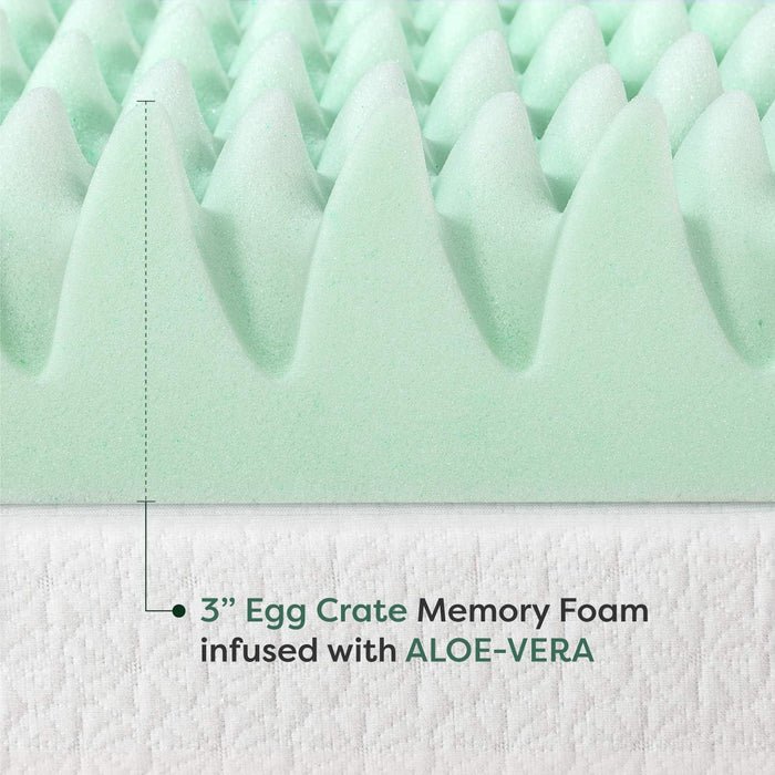 Best Price Mattress Inc. 3 Inch Calming  Aloe Infusion Egg Crate Memory Foam Mattress Topper, Short Queen
