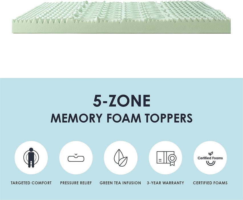Best Price Mattress Inc. 4 Inch Egg Crate Memory Foam Mattress Topper Green Tea Infusion, Short Queen