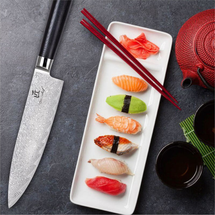 Deco Chef Chef Knife 8-inch Japanese Damascus Steel with Deco Chef Cut Resistant Gloves