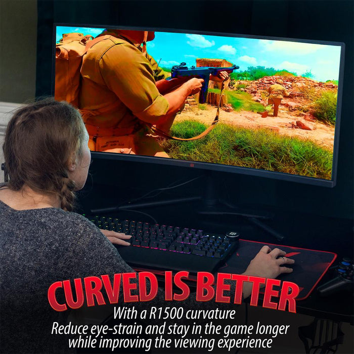 Deco Gear 34" 3440x1440 21:9 Ultrawide Curved Monitor, 144Hz w/ MMX 150 Gaming Headset