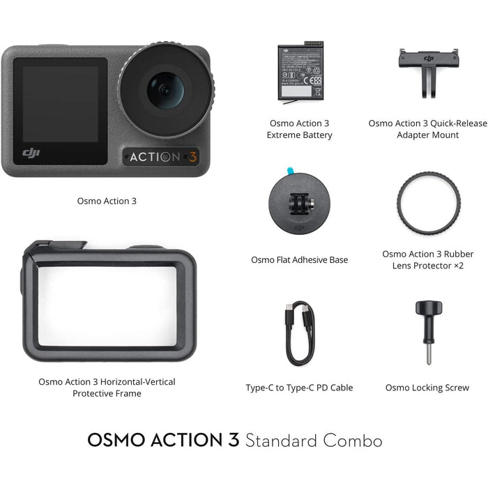 DJI Osmo Action 3 Action Camera - Standard Combo with 128GB Accessory Bundle