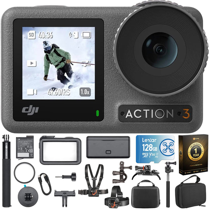 DJI Osmo Action 3 Action Camera - Adventure Combo with 128GB Accessory Bundle