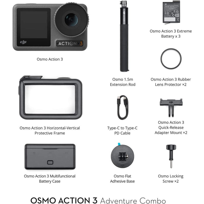 DJI Osmo Action 3 Action Camera - Adventure Combo with 128GB Accessory Bundle