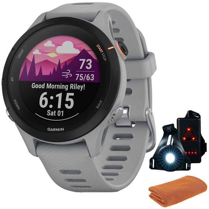 Garmin Forerunner 255S GPS Smartwatch, Powder Grey w/ Accessories Bundle