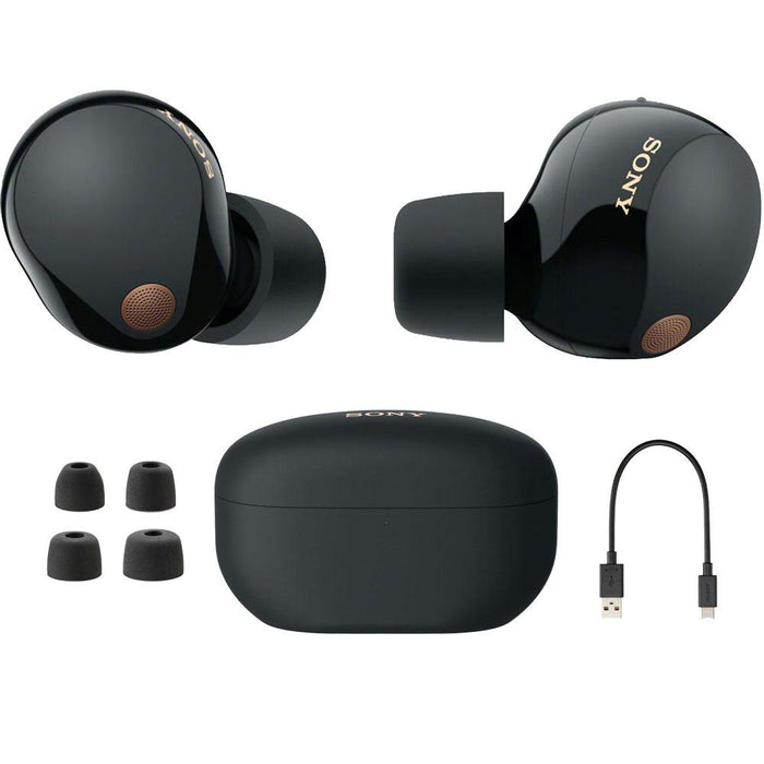 Sony Noise Canceling Truly Wireless Earbuds, Black + Accessories + Warranty Bundle