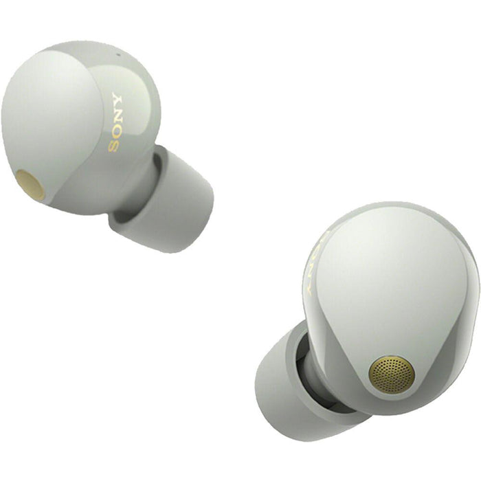 Sony Noise Canceling Truly Wireless Earbuds, Silver + Accessories + Warranty Bundle