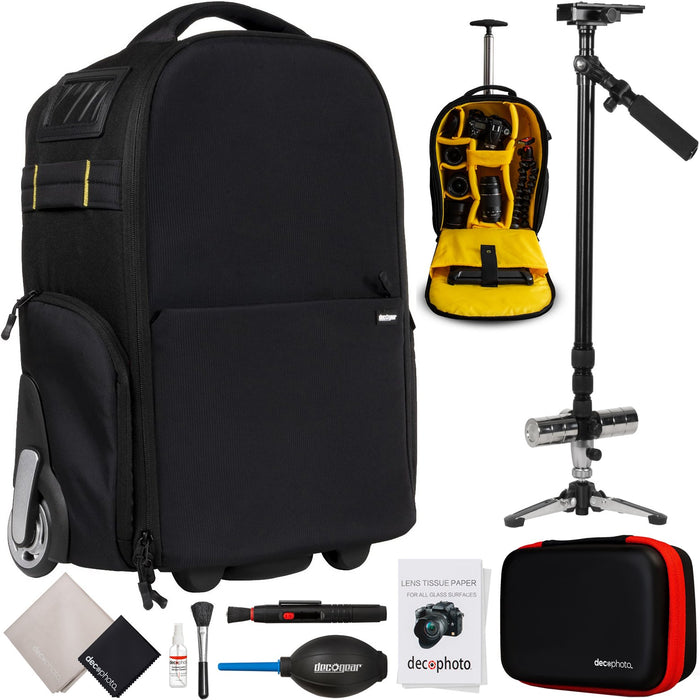 Deco Gear 3-in-1 Travel Camera Case Trolley Backpack with Pro 59" Tripod and Cleaning Kit