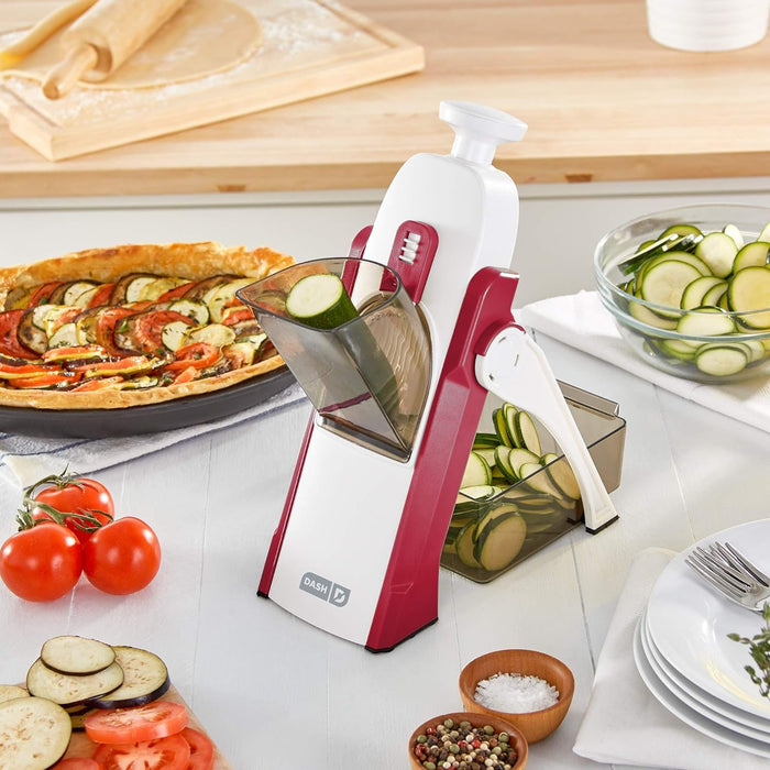 Dash Safe Slice Mandoline Slicer, Dicer for Vegetables with Thickness Adjuster -Red