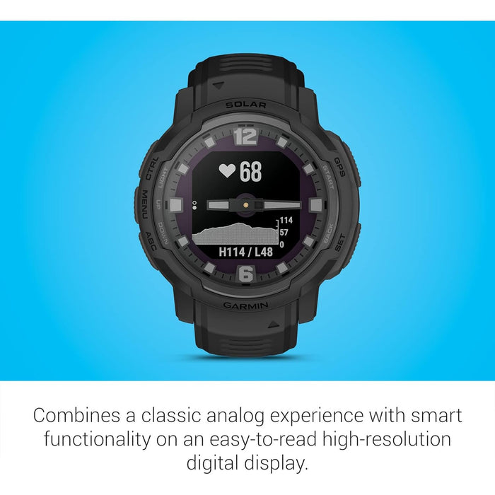 Garmin Instinct Crossover Solar Tactical Edition, Rugged Hybrid Smartwatch - Black