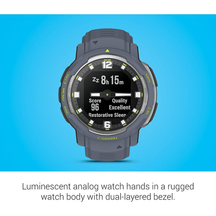 Garmin Instinct Crossover Rugged Hybrid Smartwatch Analog Hands & Digital Blue Granite