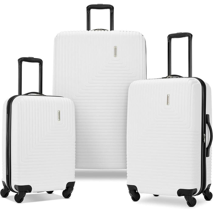 American Tourister Groove Expandable Spinner Suitcase Set White + Travel Bundle