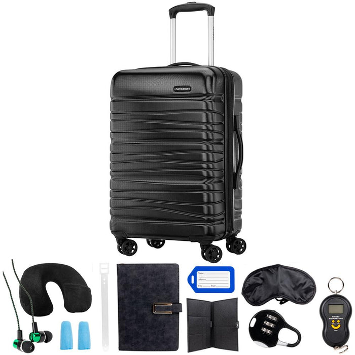 Samsonite Evolve SE Hardside 20" Carry on Luggage Spinner, Bass Black + 10pc Accessory Kit