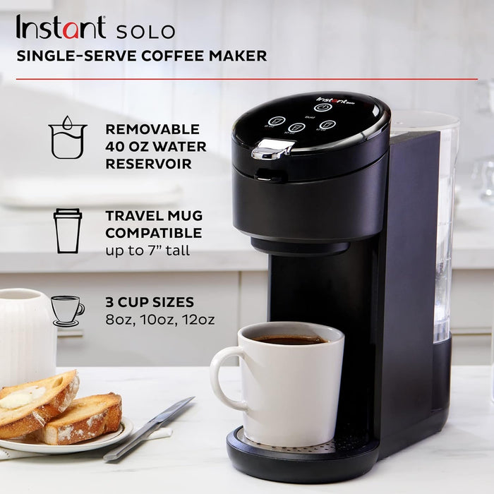 Instant Pot Solo Single-Serve Coffee Maker, Ground/Pod, Black - Factory Refurbished