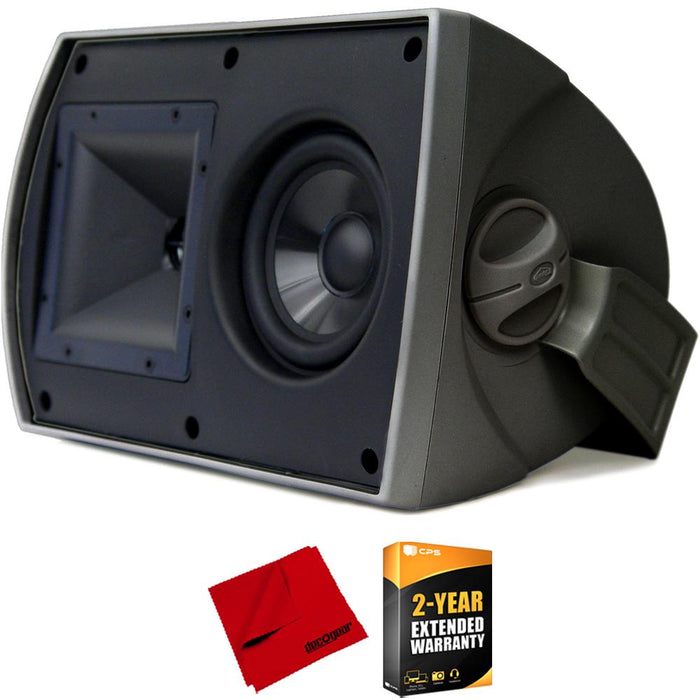 Klipsch AW-650 Outdoor Speaker Hi-Fi Sound w/ Tractrix Horn, Black (Pair) + Warranty Kit