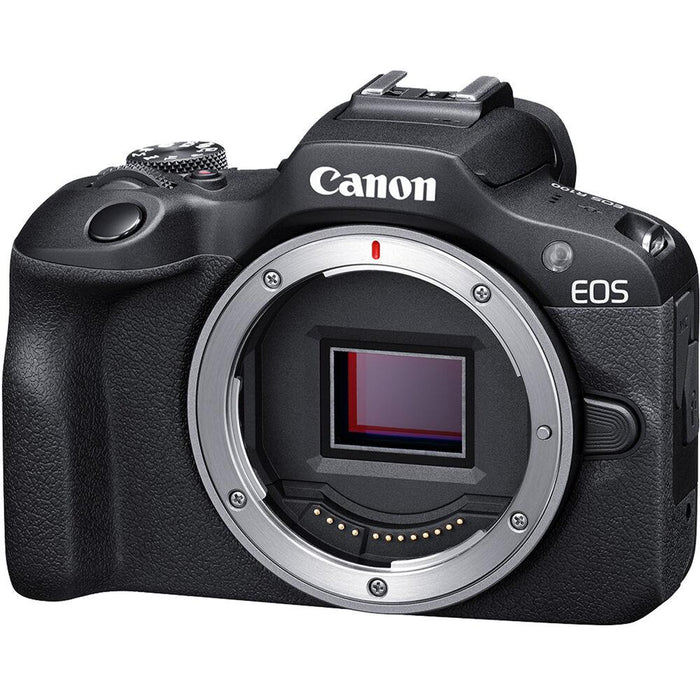 Canon EOS R100 24.1MP 4K Mirrorless Camera Body, Black + 2x 64GB Card + Card Reader