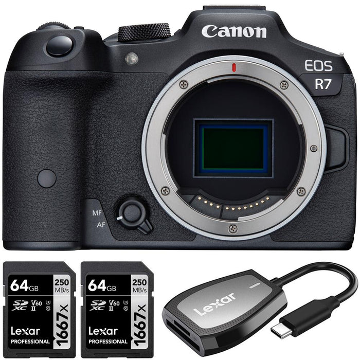 Canon EOS R7 Mirrorless 4K Video 32.5MP APS-C Camera Body + 2x 64GB Card + Card Reader
