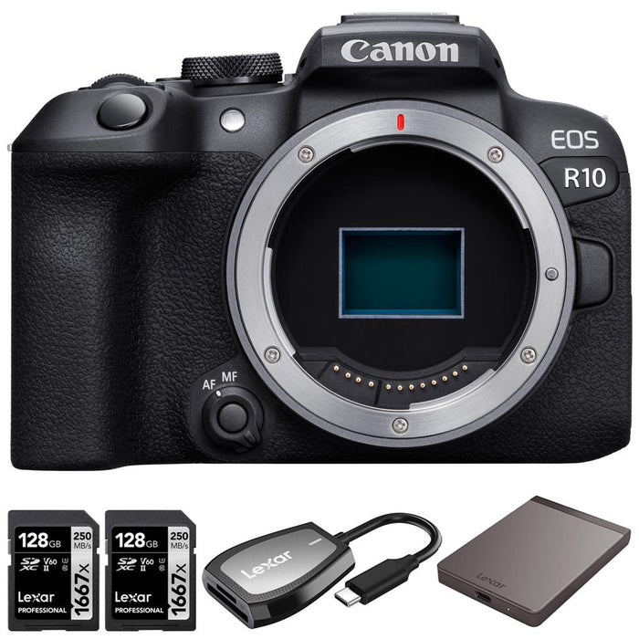 Canon EOS R10 Mirrorless APS-C Camera Body + 1TB Portable SSD + 2x 128GB Card + Reader