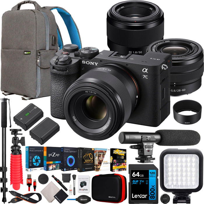 Sony a7C II Full Frame Mirrorless Camera Black + 2 Lens Kit 28-60mm & 50mm Bundle