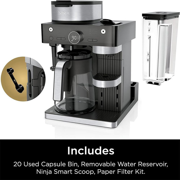 Ninja Espresso & Coffee Barista System Black and Steel Renewed + 2 Year Warranty