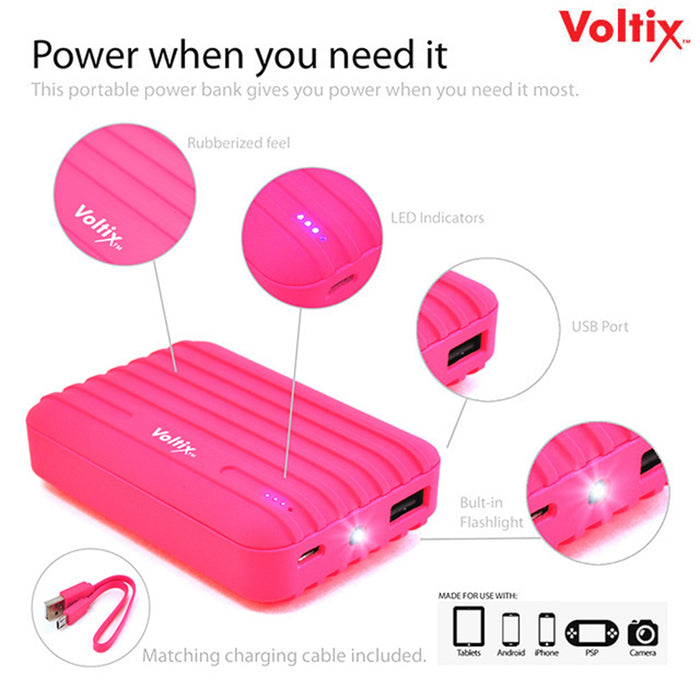 Voltix 8,500mAh Rubberized Portable Power Battery Bank in White