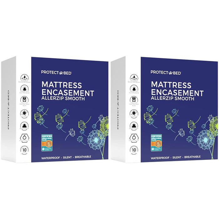 Protect-A-Bed AllerZip Smooth Waterproof Mattress Protector, Queen 13" (2-Pack)