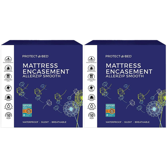 Protect-A-Bed AllerZip Smooth Waterproof Mattress Protector, King 13" (2-Pack)