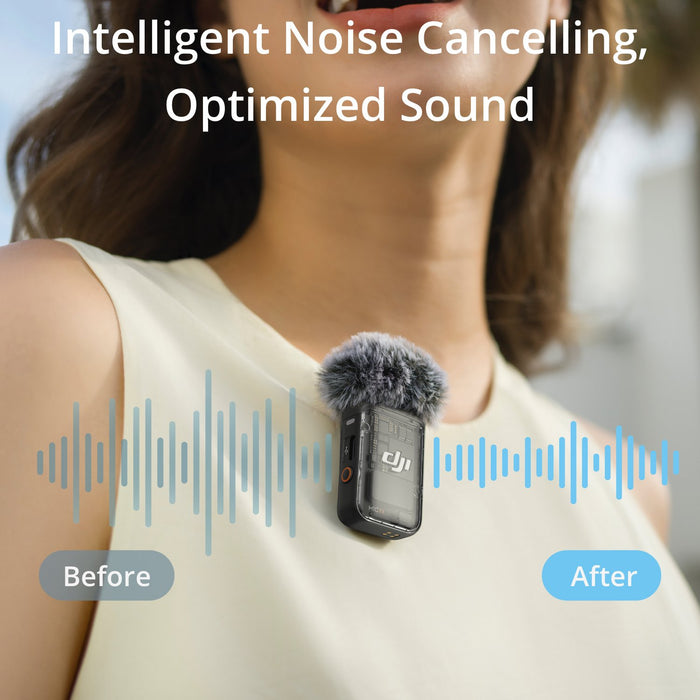 DJI Mic 2 (1 TX + 1 RX), Wireless Microphone w/ Intelligent Noise Cancelling Bundle