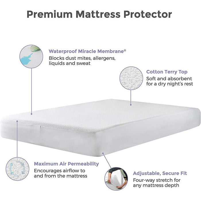 Protect-A-Bed Cotton Terry Cloth Waterproof Mattress Protector Queen 2 Pack