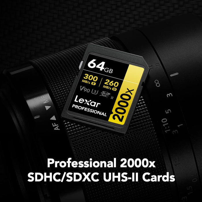 Lexar Professional 64GB 2000x UHS-II SDXC Memory Card Up to 300MB/s without Reader