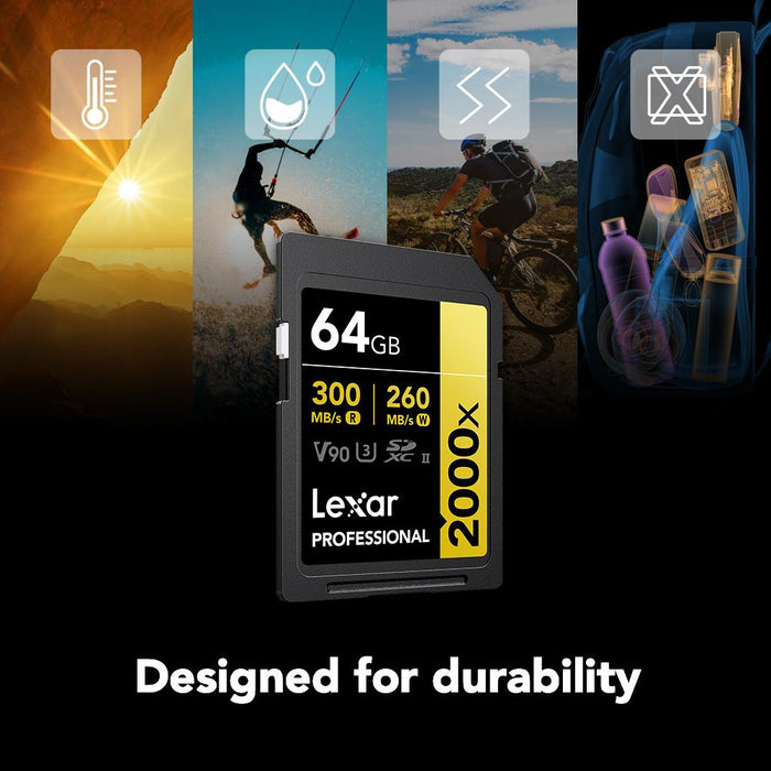 Lexar Professional 64GB 2000x UHS-II SDXC Memory Card Up to 300MB/s without Reader
