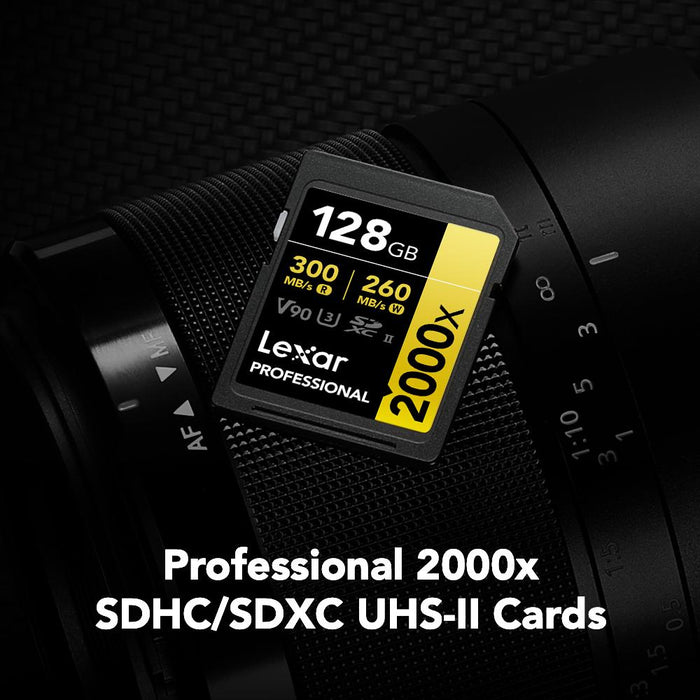 Lexar Professional 128GB 2000x UHS-II SDXC Memory Card Up to 300MB/s without Reader