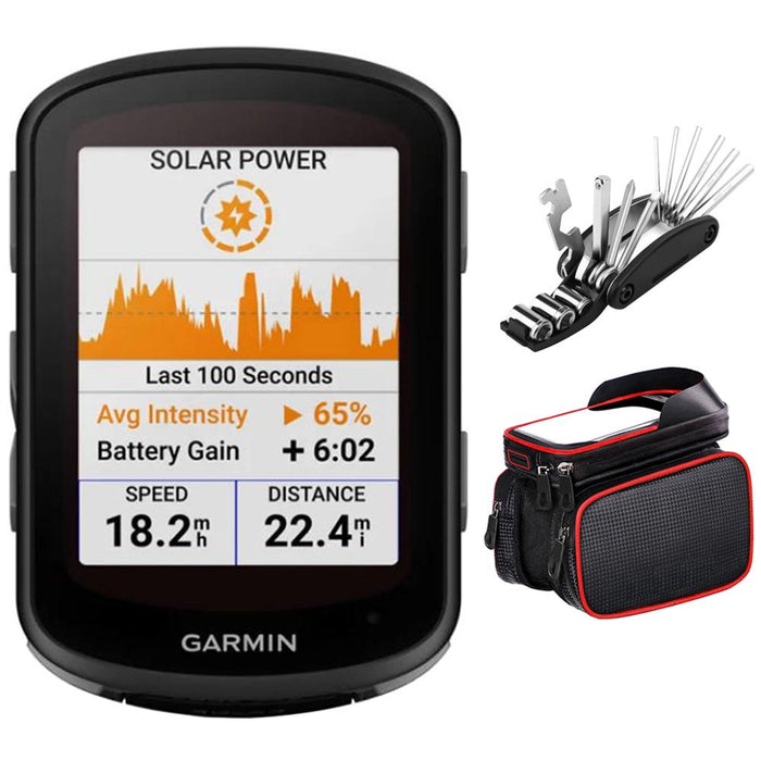 Garmin 010-02694-20 Edge 540 Solar, Compact GPS Cycling Computer +Deco Accessory Bundle